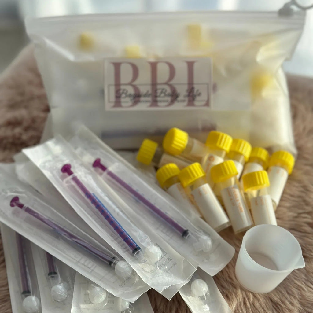 Antenatal expressing kit with sterile syringes and collection cup for colostrum